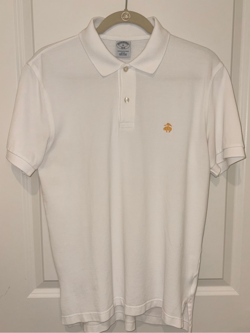 Brooks Brothers Men's Slim Fit Polo Shirt White Short Sleeve Size Medium